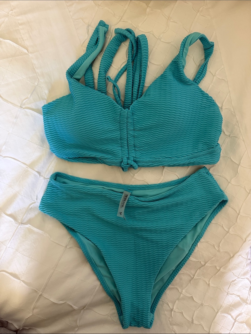 Turquoise Textured Bikini Set - Women's Swim